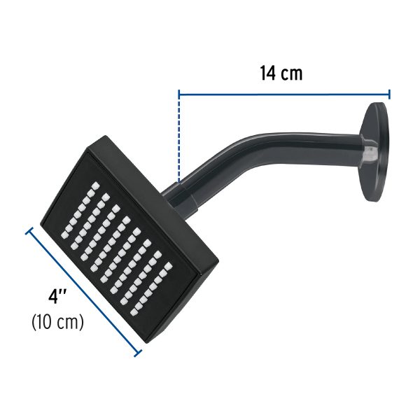 46744 - Regadera cuadrada ABS 4' acabado negro mate con brazo, Foset