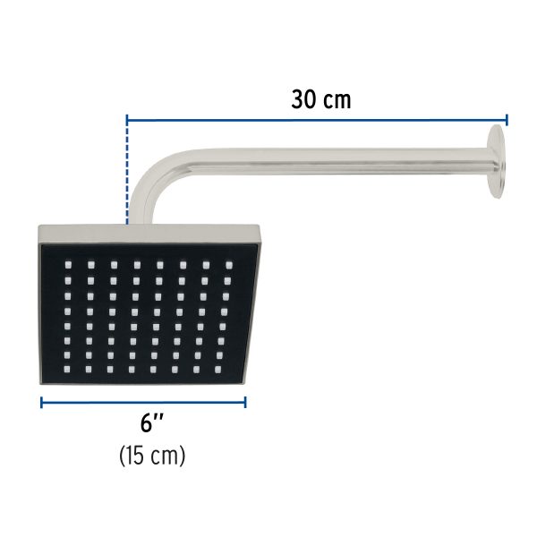46740 - Regadera cuadrada ABS 6' acabado satín con brazo, Foset