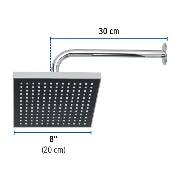 46736 - Regadera cuadrada ABS 8' acabado cromo con brazo, Foset