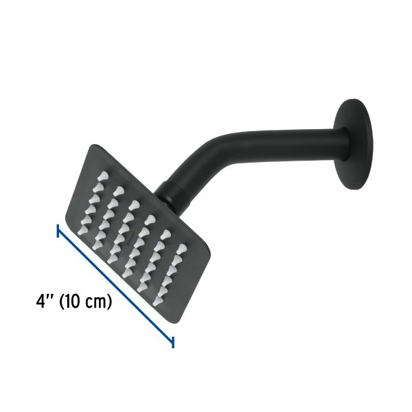 47746 - Regadera cuadrada 4', acero inox, con brazo, negro, Túbig
