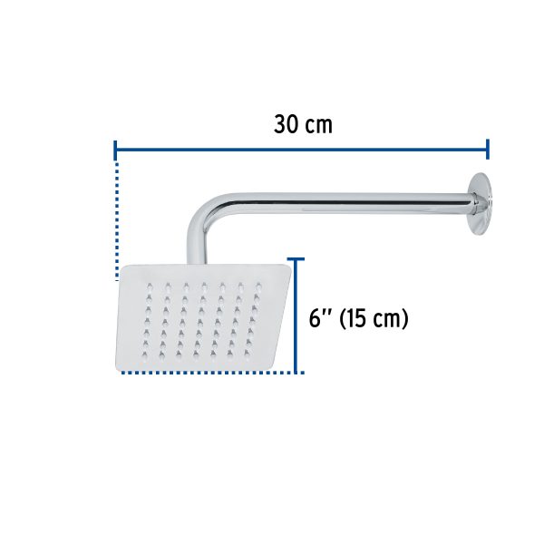 47736 - Regadera cuadrada 6', acero inox, con brazo, cromo, Túbig