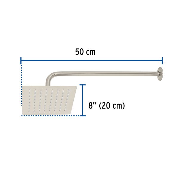 47744 - Regadera cuadrada 8', acero inox, con brazo, satín, Túbig