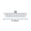 47739 - Regadera cuadrada 8', acero inox, sin brazo, cromo, Túbig