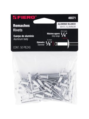 46571 - Bolsa c/50 remaches 1/8'x1/4' blancos de aluminio, ala 1/4'