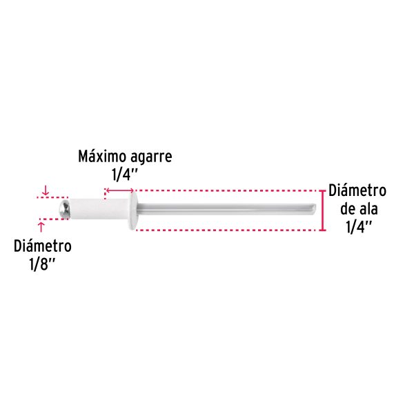 46571 - Bolsa c/50 remaches 1/8'x1/4' blancos de aluminio, ala 1/4'