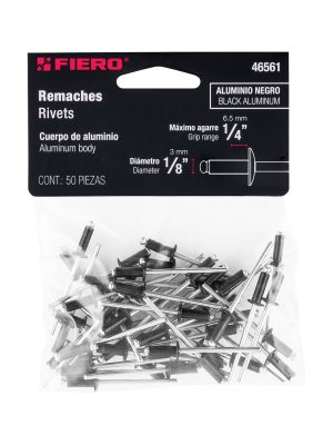 46561 - Bolsa c/50 remaches 1/8'x1/4' negros de aluminio, ala 1/4'