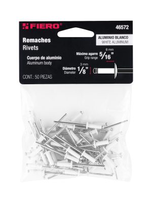 46572 - Bolsa c/50 remaches 1/8'x5/16' blancos de aluminio, ala 1/4'