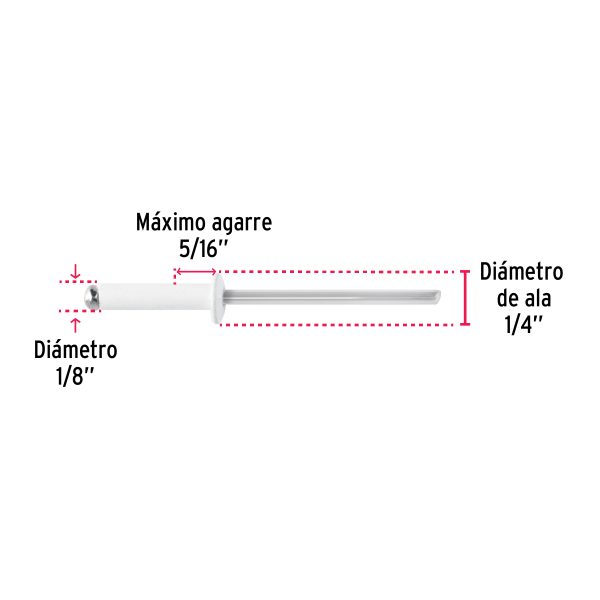 46572 - Bolsa c/50 remaches 1/8'x5/16' blancos de aluminio, ala 1/4'