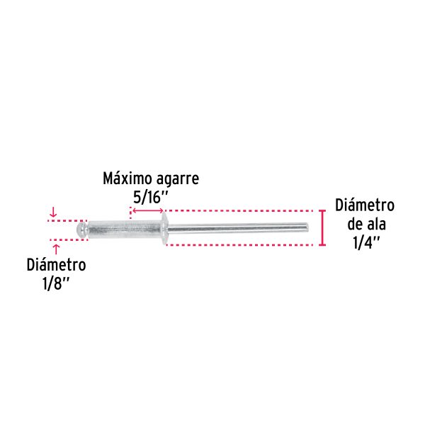 44521 - Bolsa con 50 remaches 1/8' x 5/16' de aluminio, ala 1/4'