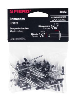 46562 - Bolsa c/50 remaches 1/8'x5/16' negros de aluminio, ala 1/4'