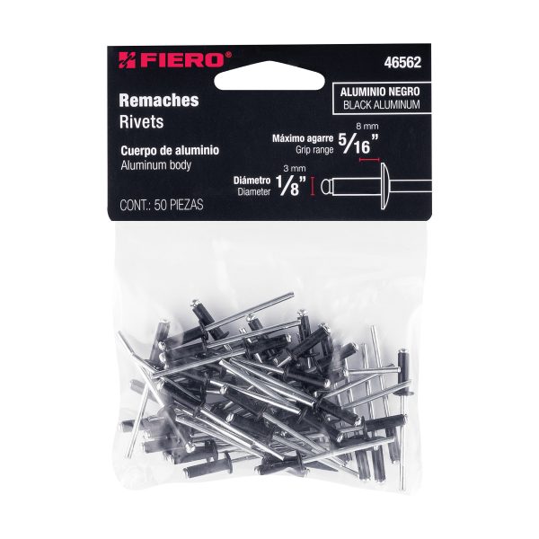 46562 - Bolsa c/50 remaches 1/8'x5/16' negros de aluminio, ala 1/4'