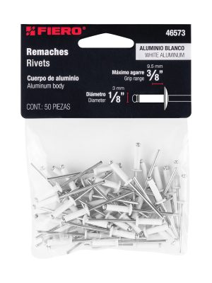 46573 - Bolsa c/50 remaches 1/8'x3/8' blancos de aluminio, ala 1/4'