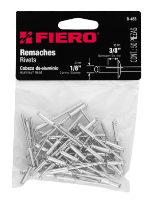 R-46BE1.jpg 44522 - Bolsa con 50 remaches 1/8' x 3/8' de aluminio, ala 1/4