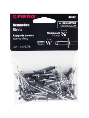 46563 - Bolsa c/50 remaches 1/8'x3/8' negros de aluminio, ala 1/4'