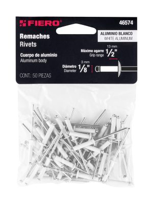 46574 - Bolsa c/50 remaches 1/8'x1/2' blancos de aluminio, ala 1/4'