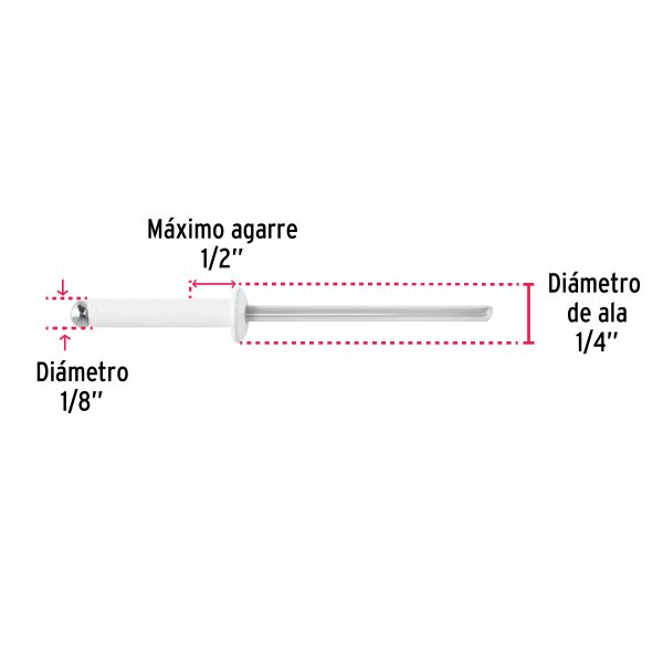 46574 - Bolsa c/50 remaches 1/8'x1/2' blancos de aluminio, ala 1/4'