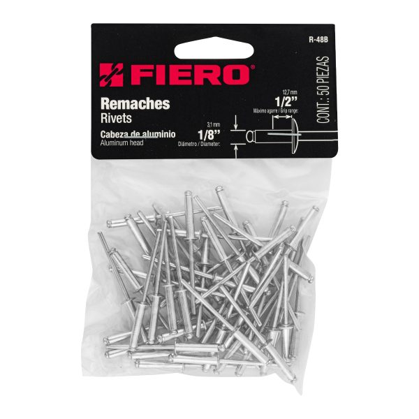 44523 - Bolsa con 50 remaches 1/8' x 1/2' de aluminio, ala 1/4