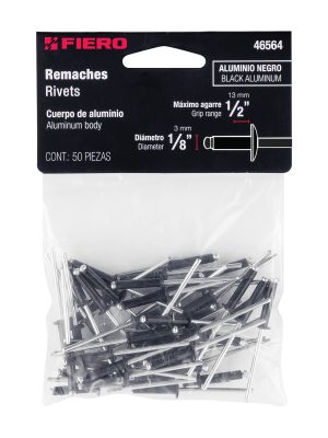 46564 - Bolsa c/50 remaches 1/8'x1/2' negros de aluminio, ala 1/4'