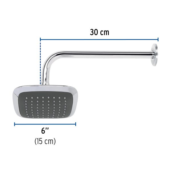 49451 - Regadera cuadrada plato ancho 6' brazo inox a muro, Aero