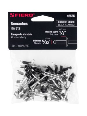 46565 - Bolsa c/50 remaches 5/32'x1/4' negros de aluminio, ala 5/16'