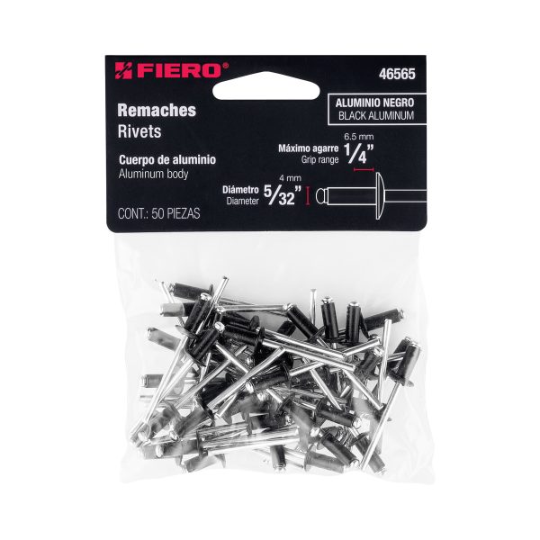46565 - Bolsa c/50 remaches 5/32'x1/4' negros de aluminio, ala 5/16'