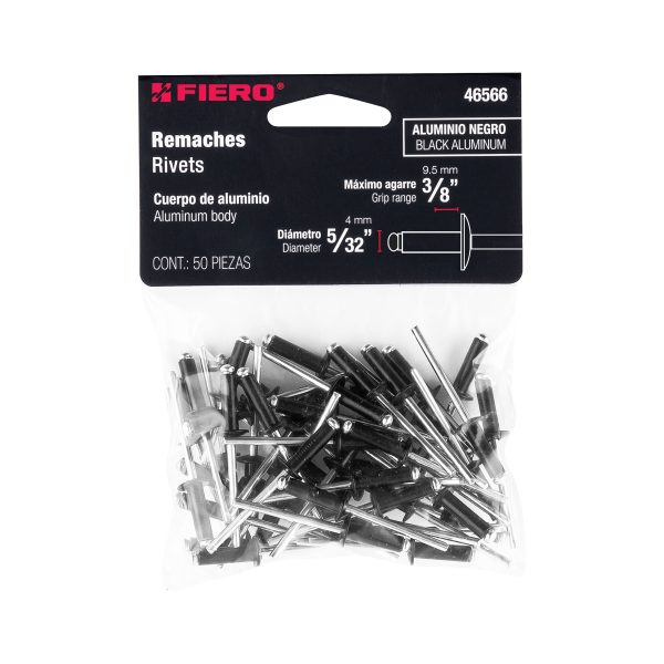 46566 - Bolsa c/50 remaches 5/32'x3/8' negros de aluminio, ala 5/16'