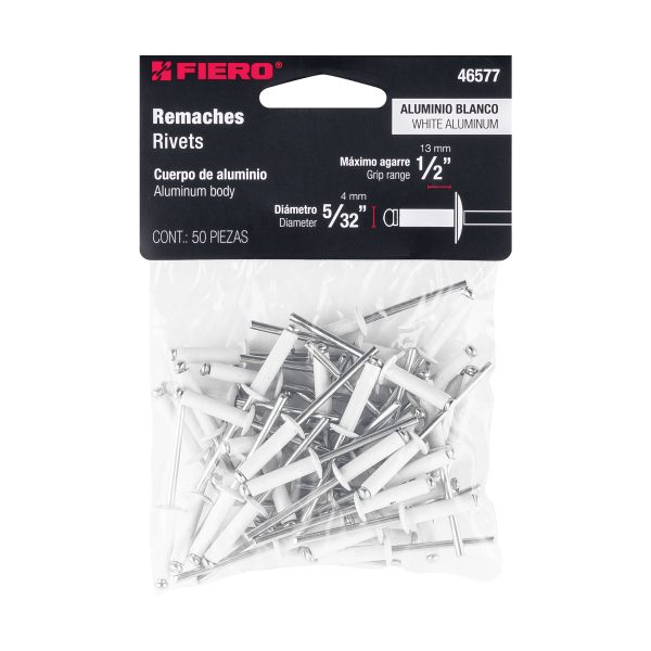 46577 - Bolsa c/50 remaches 5/32'x1/2' blancos aluminio, ala 5/16'