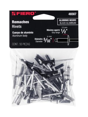 46567 - Bolsa c/50 remaches 5/32'x1/2' negros de aluminio, ala 5/16'