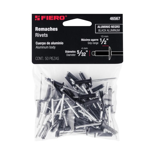 46567 - Bolsa c/50 remaches 5/32'x1/2' negros de aluminio, ala 5/16'