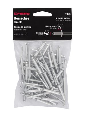 44536 - Bolsa con 50 remaches 3/16' x 3/4' de aluminio, ala 3/8'