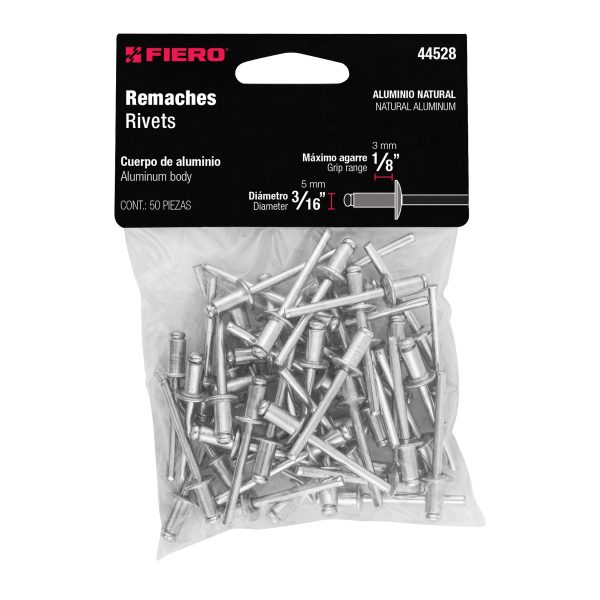 44528 - Bolsa con 50 remaches 3/16' x 1/8' de aluminio, ala 3/8'