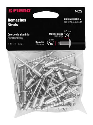 44529 - Bolsa con 50 remaches 3/16' x 1/4' de aluminio, ala 3/8'