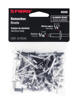 46568 - Bolsa c/50 remaches 3/16'x1/4' negros de aluminio, ala 3/8'