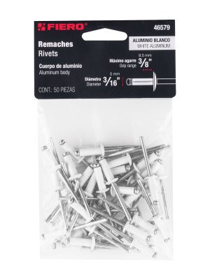 46579 - Bolsa c/50 remaches 3/16'x3/8' blancos de aluminio, ala 3/8'
