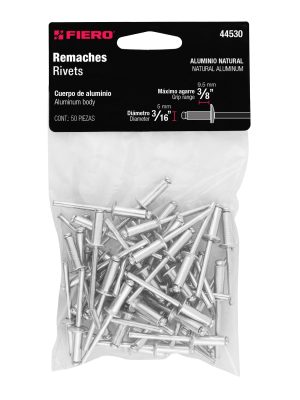 44530 - Bolsa con 50 remaches 3/16' x 3/8' de aluminio, ala 3/8'
