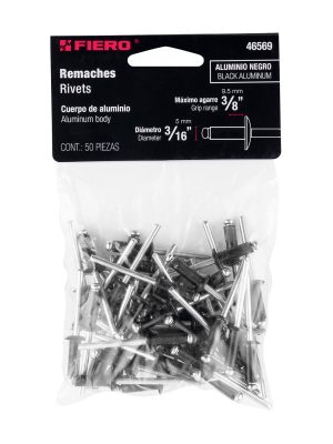 46569 - Bolsa c/50 remaches 3/16'x3/8' negros de aluminio, ala 3/8'