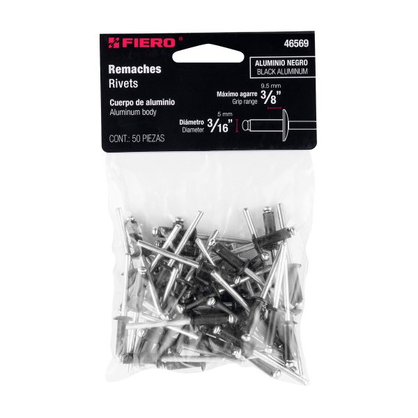 46569 - Bolsa c/50 remaches 3/16'x3/8' negros de aluminio, ala 3/8'