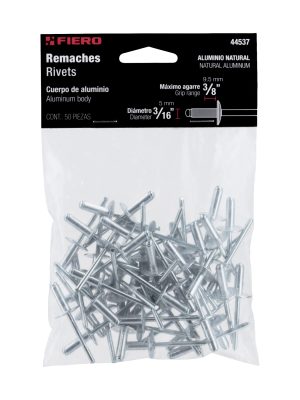 44537 - Bolsa con 50 remaches 3/16' x 3/8' de aluminio, ala 17/32'
