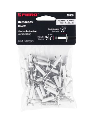 46580 - Bolsa c/50 remaches 3/16'x1/2' blancos de aluminio, ala 3/8'