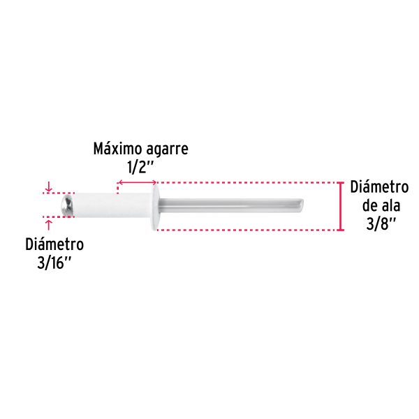 46580 - Bolsa c/50 remaches 3/16'x1/2' blancos de aluminio, ala 3/8'