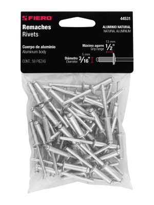 44531 - Bolsa con 50 remaches 3/16' x 1/2' de aluminio, ala 3/8'