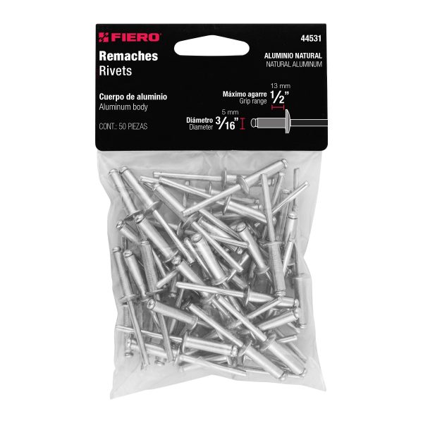 44531 - Bolsa con 50 remaches 3/16' x 1/2' de aluminio, ala 3/8'