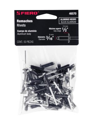 46570 - Bolsa c/50 remaches 3/16'x1/2' negros de aluminio, ala 3/8'