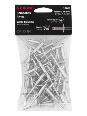 44538 - Bolsa con 50 remaches 3/16' x 1/2' de aluminio, ala 17/32'