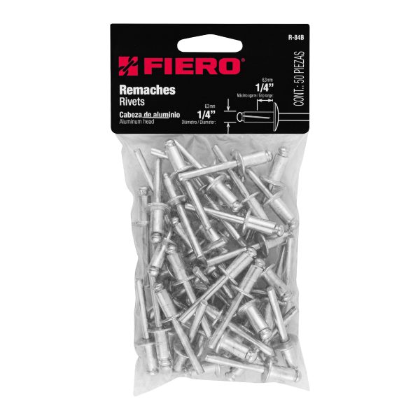 44532 - Bolsa con 50 remaches de 1/4' x 1/4' de aluminio, ala 1/2'