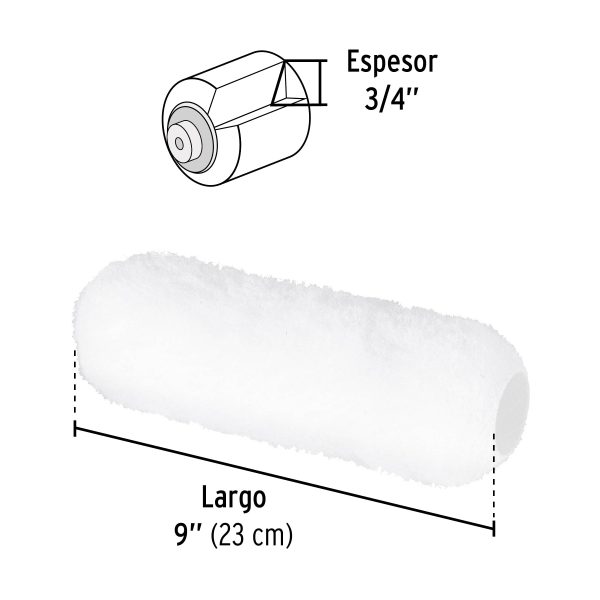 28043 - Felpa para rodillo, 9 x 3/4', superficies rugosas, PRETUL