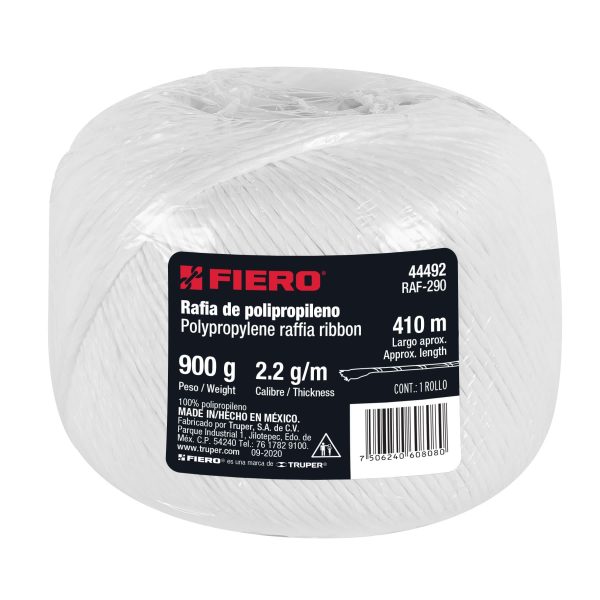 44492 - Rollo de rafia de 410 m color blanco calibre 2.2 g/m, Fiero