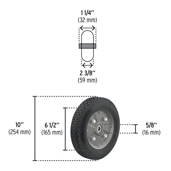 45035 - Rueda de hule sólido 10' para diablo, doble balero, Pretul