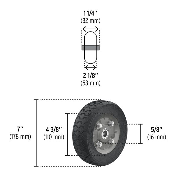 45483 - Rueda de hule sólido 7' para diablo, doble balero, Pretul