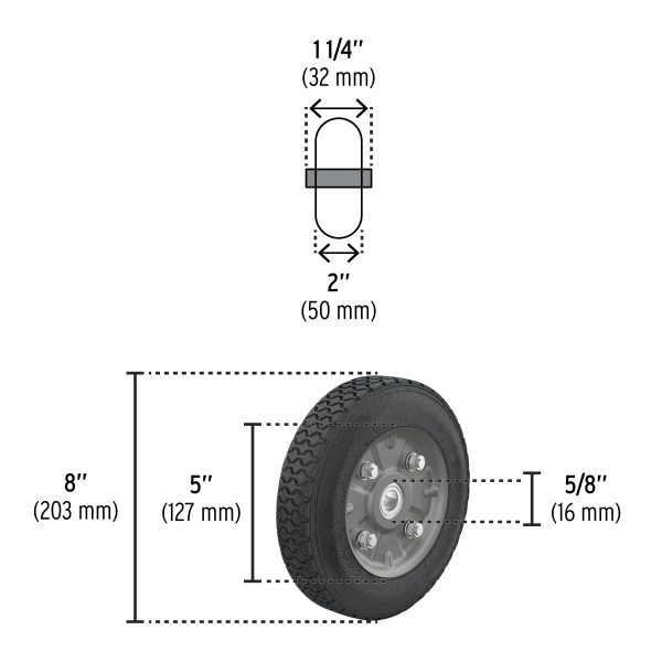 45485 - Rueda de hule sólido 8' para diablo, doble balero, Pretul